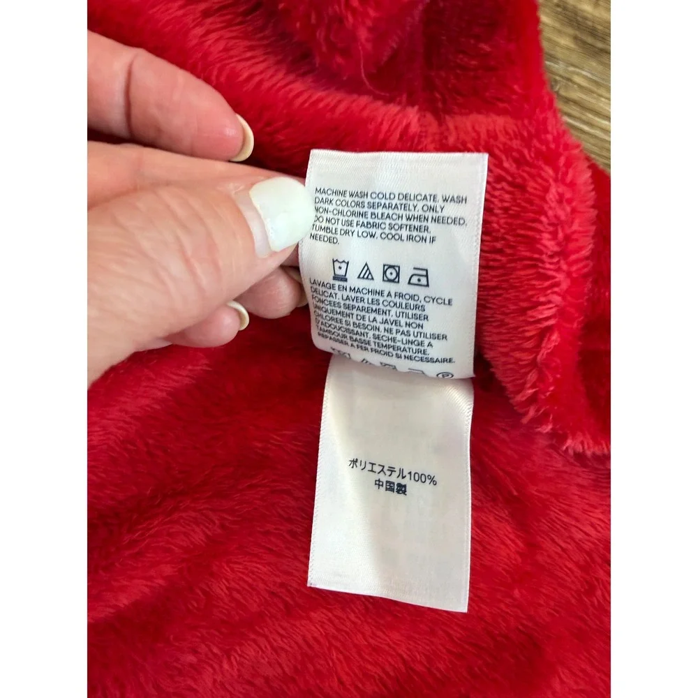 Lands End Minimalist Preppy Hooded Fleece Robe Kids 12 Red Plush Belted Wrap